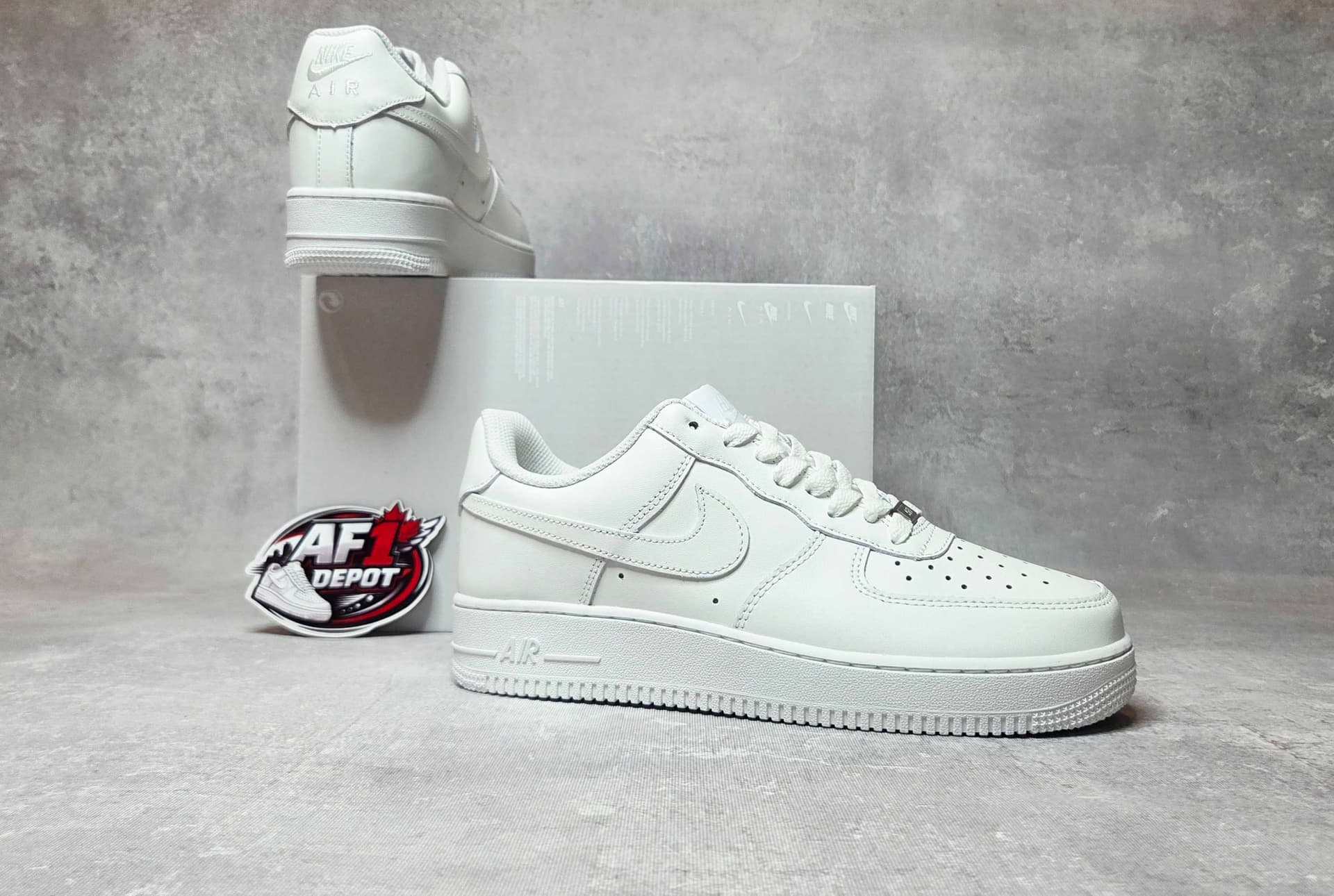 Close-up of the Nike Air Force 1 stitching, perforations, and Air-cushioned sole
