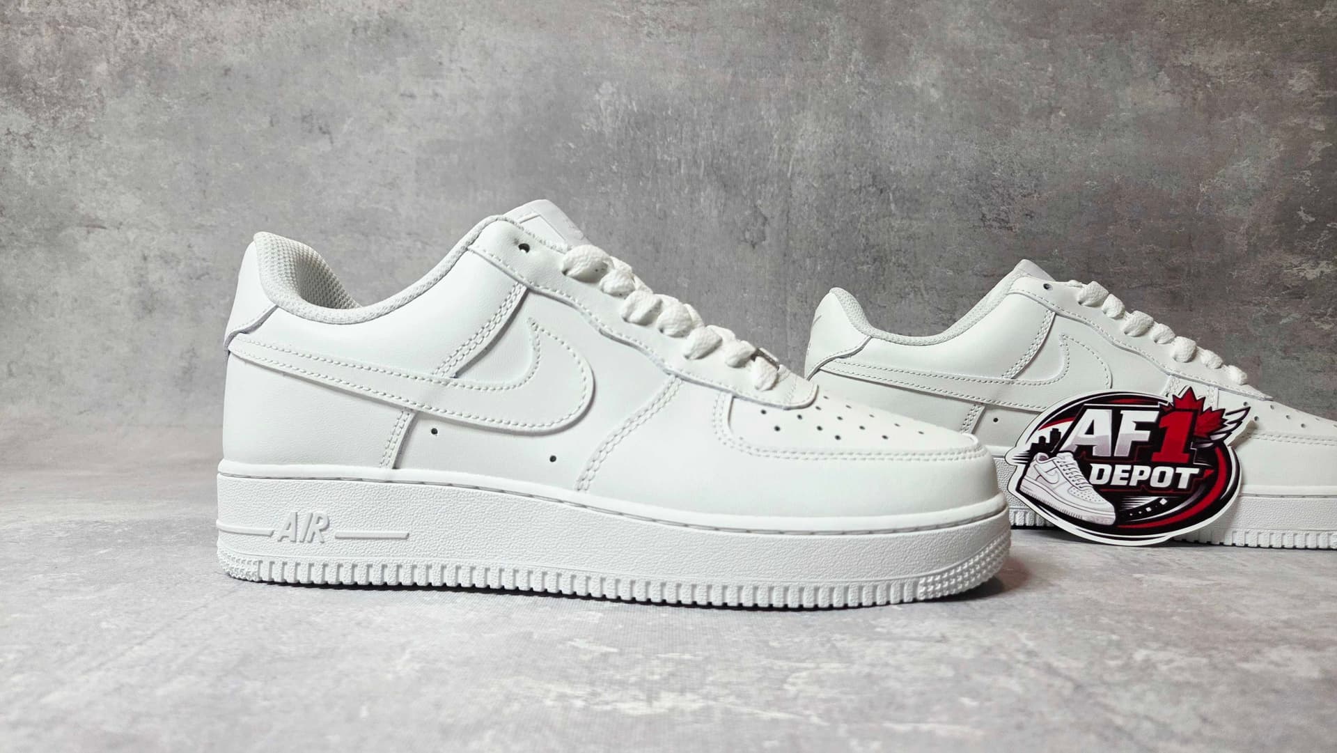 Nike Air Force 1 07 Triple White, side profile showing the Swoosh and midsole