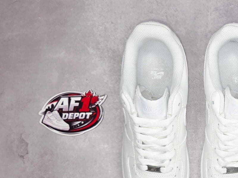 Top-down view of an authentic Nike Air Force 1 07 showing accurate Swoosh placement and stitch lines