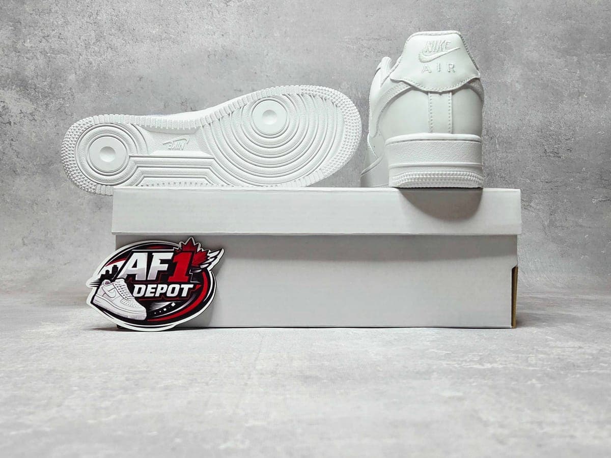 Nike Air Force 1 07 Triple White displayed for a side-by-side price comparison against retail